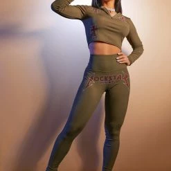 WOMENS ACTIVEWEAR CLAUDIA RIBBED ACTIVE SET-OLIVE