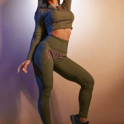 WOMENS ACTIVEWEAR CLAUDIA RIBBED ACTIVE SET-OLIVE