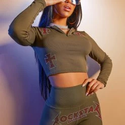 WOMENS ACTIVEWEAR CLAUDIA RIBBED ACTIVE SET-OLIVE