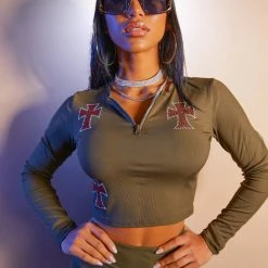 WOMENS ACTIVEWEAR CLAUDIA RIBBED ACTIVE SET-OLIVE