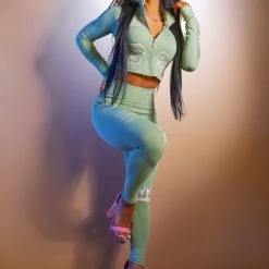 WOMENS ACTIVEWEAR BANKROLL TUMMY TUCK ACTIVE SET-GREEN Best Seller