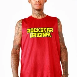 MENS TANKS RONALDO GRAPHIC PRINTED JERSEY- RED Tops