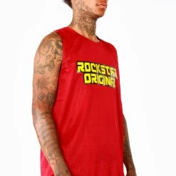 MENS TANKS RONALDO GRAPHIC PRINTED JERSEY- RED Tops