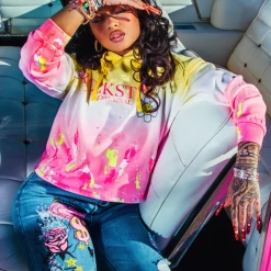 WOMENS HOODIES & SWEATSHIRTS INDIA LOVE IN DAISY CHAIN TIE DYE HOODIE-YELLOW/MULTI