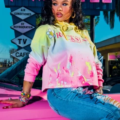 WOMENS HOODIES & SWEATSHIRTS INDIA LOVE IN DAISY CHAIN TIE DYE HOODIE-YELLOW/MULTI