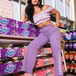 WOMENS JEANS SAVANNA CARGO WIDE LEG JEAN-PURPLE Best Seller