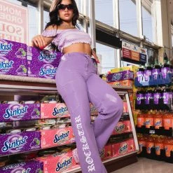 WOMENS JEANS SAVANNA CARGO WIDE LEG JEAN-PURPLE Best Seller