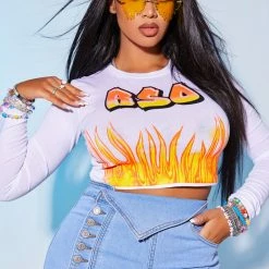 WOMENS TEES FUEGO LONG SLEEVE TEE-WHITE