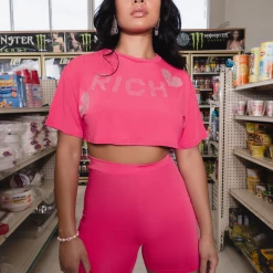 WOMENS ACTIVE SHORT SETS RICH BITCH BIKE SHORT SET-FUCHSIA