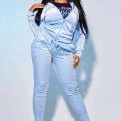 WOMENS TRACK SETS PARIS VELOUR TRACKSET-BABY BLUE