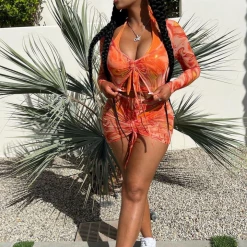 WOMENS DRESSES FESTI MATCHING SKIRT SET-ORANGE