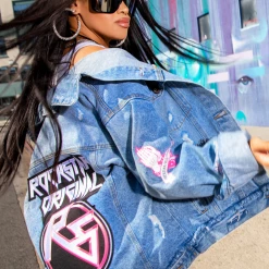 WOMENS JACKETS Best Seller GISELLE OVERSIZED DENIM JACKET-MEDIUM WASH