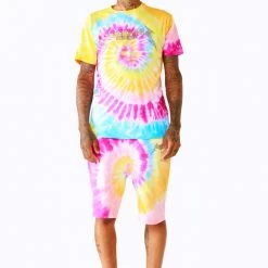 MENS SHORT SETS ZEPPLIN TIE DYE SHORT SET-ORG/PINK Track Sets