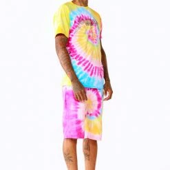 MENS SHORT SETS ZEPPLIN TIE DYE SHORT SET-ORG/PINK Track Sets