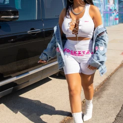 WOMENS ACTIVE SHORT SETS SALOME BIKER SHORT SET-WHITE