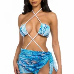 WOMENS SHAPEWEAR AMIAH 3 PIECE BIKINI SET-BLUE Best Seller