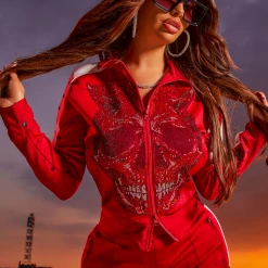 WOMENS TRACK SETS SKULL TRACKSET-RED/WHITE