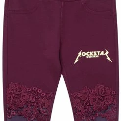 WOMENS PANTS ALIZA LEATHER & LACE LEGGING-BURGUNDY