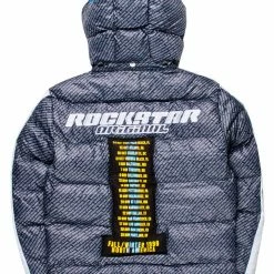 MENS OUTERWEAR BERGEN GRAPHIC PUFFER JACKET-BLACK/ROYAL