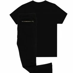 MENS TRACK SETS BERLIN T-SHIRT STACKED FLARE TRACKSET-BLACK