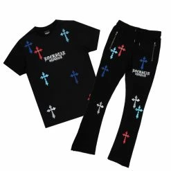 BOYS TRACK SETS New Arrivals BOYS BERLIN T-SHIRT STACKED FLARE TRACKSET-BLACK