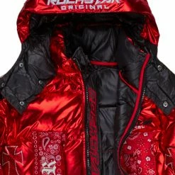 MENS OUTERWEAR BICKS PATCHWORK PUFFER JACKET-RED
