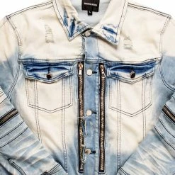 MENS DENIM JACKETS BK BIKER JACKET- LIGHT BLUE