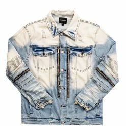MENS DENIM JACKETS BK BIKER JACKET- LIGHT BLUE