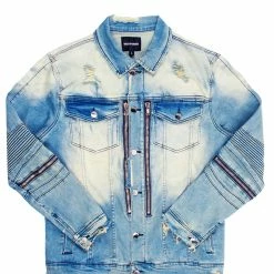 MENS DENIM JACKETS BK BIKER JACKET- DARK BLUE