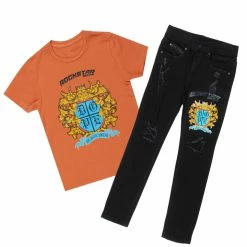 BOYS DENIM SETS BOYS AUDACIO T-SHIRT/JEAN SET-ORANGE