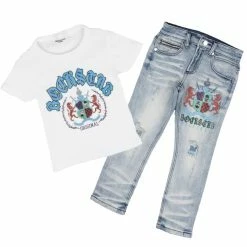 BOYS DENIM SETS BOYS FINNLEE T-SHIRT/JEAN SET-WHITE