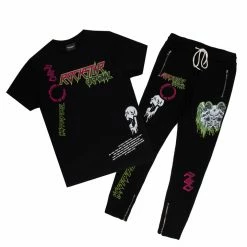 MENS TRACK SETS GARLAND T-SHIRT TRACKSET-BLACK