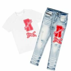 BOYS DENIM SETS BOYS GARRICK T-SHIRT/JEAN SET-WHITE