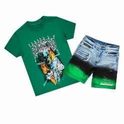 BOYS DENIM SETS BOYS ODDVAR DENIM SHORT SET-GREEN