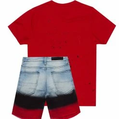 Best Sale 🔔 BOYS DENIM SETS New Arrivals BOYS WILLARD DENIM SHORT SET-RED 😀 7 BOYS DENIM SETS New Arrivals BOYS WILLARD DENIM SHORT SET-RED