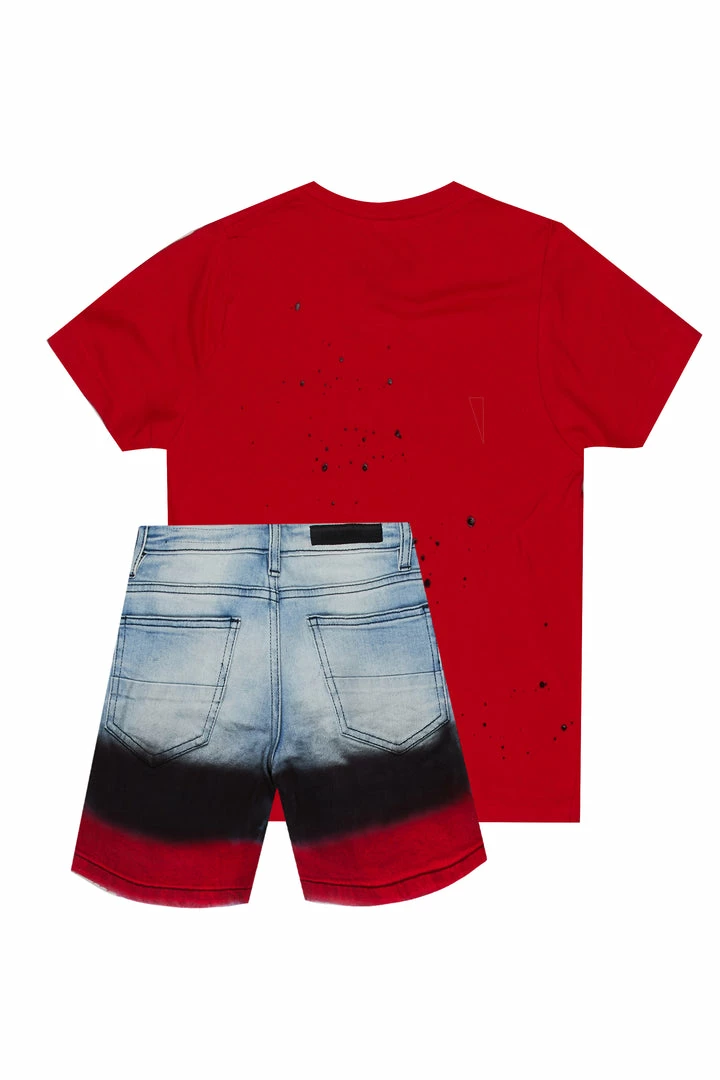 Best Sale 🔔 BOYS DENIM SETS New Arrivals BOYS WILLARD DENIM SHORT SET-RED 😀 4 BOYS DENIM SETS New Arrivals BOYS WILLARD DENIM SHORT SET-RED
