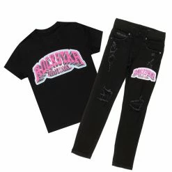 BOYS DENIM SETS BOYS FALKON T-SHIRT/JEAN SET-BLACK