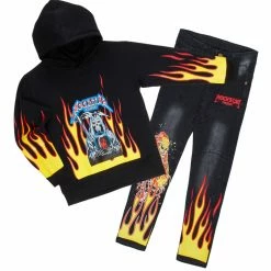 BOYS DENIM SETS BOYS MILLER HOODIE/JEAN SET-BLACK