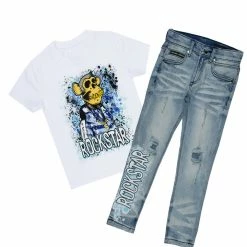 BOYS DENIM SETS New Arrivals BOYS VOLTRANA T-SHIRT/JEAN SET-WHITE