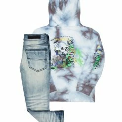 BOYS DENIM SETS New Arrivals BOYS ZAYDEN HOODIE/JEAN SET-GREY/LIGHT WASH