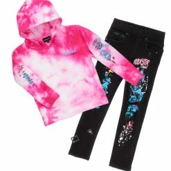 BOYS DENIM SETS New Arrivals BOYS ZAYDEN HOODIE/JEAN SET-PINK/BLACK