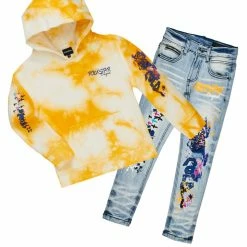 BOYS DENIM SETS BOYS ZAYDEN HOODIE/JEAN SET-YELLOW/LIGHT