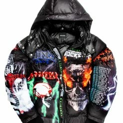 MENS OUTERWEAR Black Nash Graphic Print Puffer Jacket