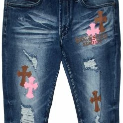 MENS JEANS Jacques Pink/Brown Flare Jean Denim