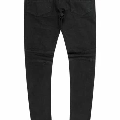 MENS JEANS BRUCE BIKER PATCH JEAN- BLK/RED Denim