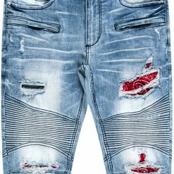 MENS JEANS Denim BRUCE BIKER PATCH JEAN- BLUE/RED
