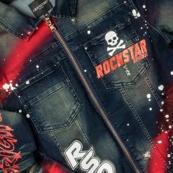 MENS TRACK SETS CARMELO DENIM JACKET/TRACKPANT SET-BLACK/RED