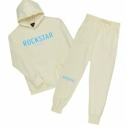 MENS TRACK SETS CASEY HOODIE FLEECE SET-PALE YELLOW