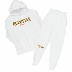 MENS TRACK SETS CASEY HOODIE FLEECE SET-WHITE