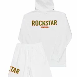 MENS SHORT SETS Track Sets CASEY HOODIE/SHORT FLEECE SET-WHITE